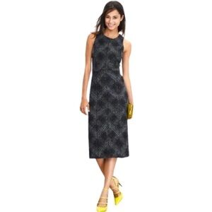 Banana Republic Wool Blend Textured Black Gray Plaid Lined Sheath Dress Size 12